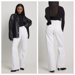 NWT NA-KD Women's Belted Denim Flare Jean Off White Size EU34/US4